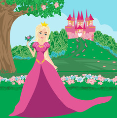 Obraz na płótnie Canvas Beautiful Queen Front Her Castle