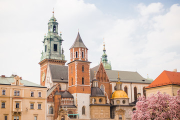 Fototapeta na wymiar Historic city of Cracow in Poland, European medieval architecture. Wawel Cathedral in Wawel Castle in Krakow.