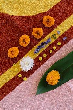 Flower mandala on a pink and yellow background