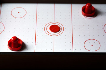 Air hockey table close up