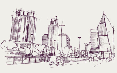 Drawing sketch illustration of Levent district, Istanbul