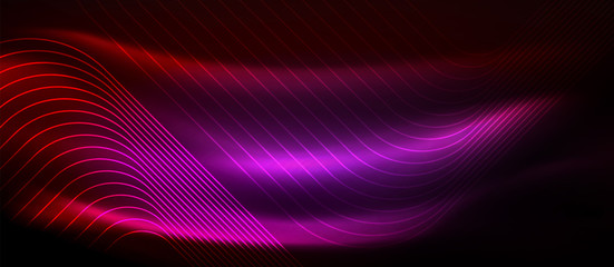 Neon glowing techno lines, hi-tech futuristic abstract background template with square shapes