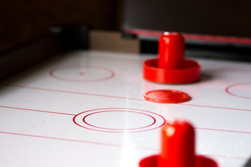 Air hockey table close up
