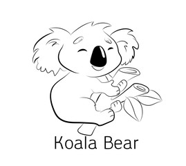 Koala cute bear coloring book. Illustration kid, an Australian animal, sitting.