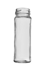 the narrow glass jar of the extended form without cover isolated on a white background