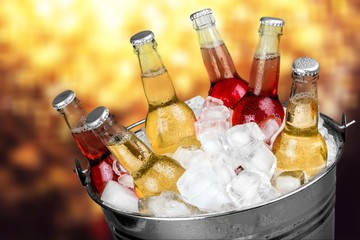 Bottles of cold and fresh beer with