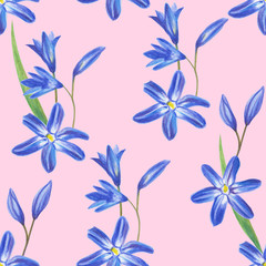 Fototapeta na wymiar Blue spring flowers. Hand drawing color pencil.Template for greeting card. Wedding card