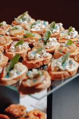 delicious festive buffet with canapés and different delicious meals
