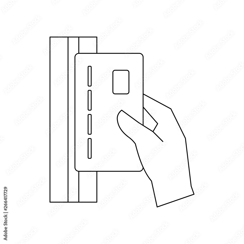 Poster conducts a card through the terminal icon. element of banking for mobile concept and web apps icon. 