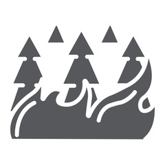 Forest on fire glyph icon, burn and disaster, burning trees sign, vector graphics, a solid pattern on a white background.