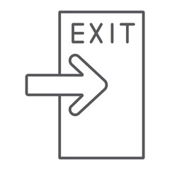 Exit thin line icon, evacuate and emergency, output sign, vector graphics, a linear pattern on a white background.