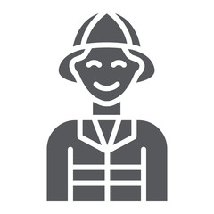 Firefighter glyph icon, fire and person, fireman sign, vector graphics, a solid pattern on a white background.