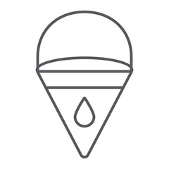 Fire bucket thin line icon, fireman and equipment, triangle pail sign, vector graphics, a linear pattern on a white background.