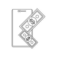 money and smart phone icon. Element of banking for mobile concept and web apps icon. Outline, thin line icon for website design and development, app development