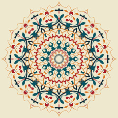 Floral round design sign. Vintage circular pattern