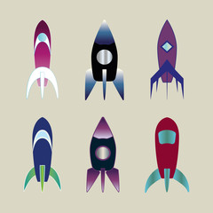 Set of colorful air Rocket ships logo