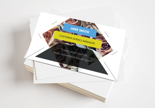 Business Card Layout with Geometric Shapes and Photo Mask Layout
