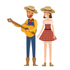 farmers couple with musical instrument