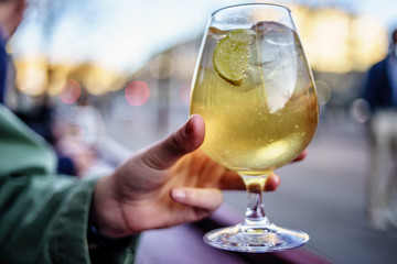 Cold refreshment glass of ginger cider. Summer drink