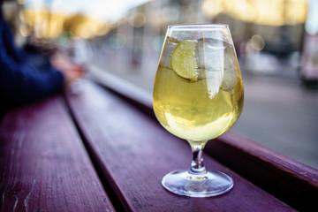 Cold refreshment glass of pear cider. Summer drink