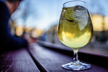 Cold refreshment glass of pear cider. Summer drink