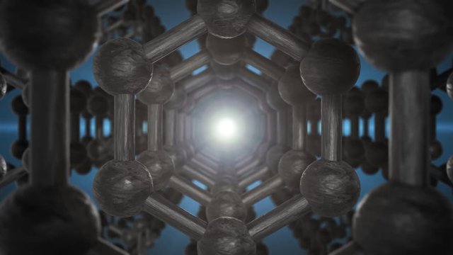 Graphene Atom Nanostructure Loopable Animation in form of Honeycomb Concept Nanotechnology and Sciences 4K 3d animation