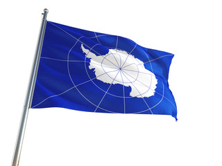 Antarctica National Flag waving in the wind, isolated white background. High Definition