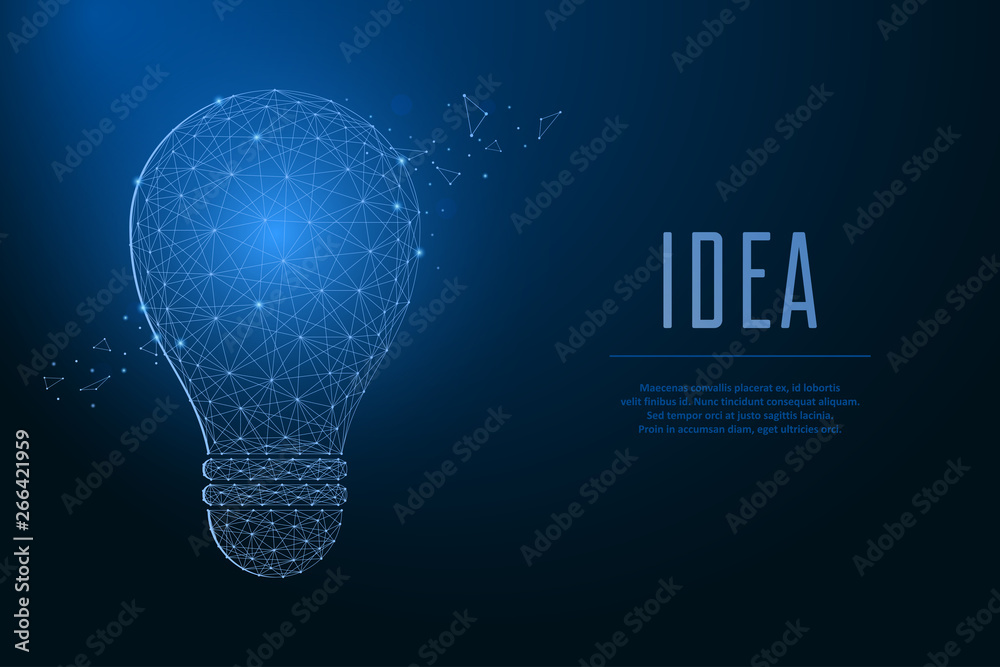 Aufkleber Light bulb made by points and lines, polygonal wireframe mesh. Concept of idea with Incandescent lamp in low poly. Vector illustration.