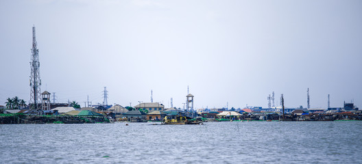 houses and slums near lagoon in lagos nigeria