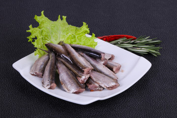 Anchovy fish snack in the bowl