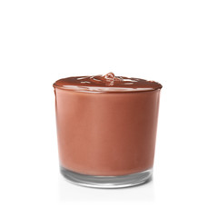 Glass with tasty chocolate cream isolated on white