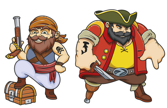 Colored cartoon sea pirates vector illustration set of two