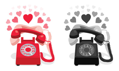 Ringing stationary phone with rotary dial and with hearts