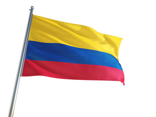 Colombia National Flag waving in the wind, isolated white background. High Definition