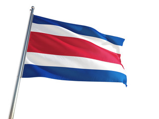 Fototapeta na wymiar Costa Rica National Flag waving in the wind, isolated white background. High Definition