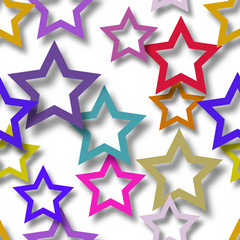 Obraz premium Abstract seamless pattern of randomly arranged colored stars with soft shadows on white background