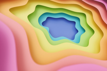 Abstract paper cut background, rainbow colors, pastel colors. 3D pastel colors relief effect for your design layout, presentation, flyer, banner, poster, brochure. Layered topography, 3D rendering
