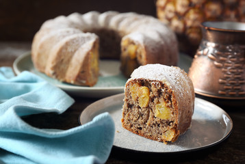 Homemade pineapple cake and cezve