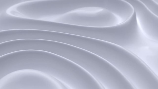 Wavy dynamic surface. Abstract background with white wave ripples. Creamy or milky substance. Motion design template. 3d loop animation. Composition with topography relief. 4K UHD