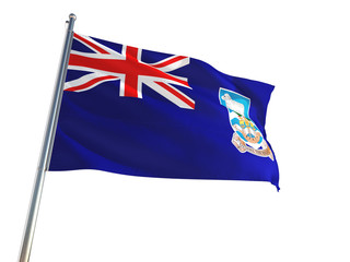 Falkland Islands National Flag waving in the wind, isolated white background. High Definition