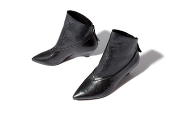 Silver leather women ankle pumps isolated on white.