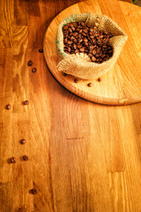 Coffee beans in sackcloth