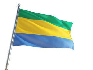 Gabon National Flag waving in the wind, isolated white background. High Definition