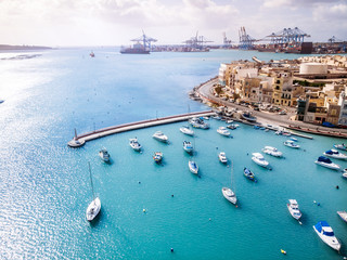 Malta aerial top view on Cargo freeport Birzebbuga - obrazy, fototapety, plakaty