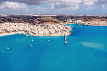 Malta aerial top view on Cargo freeport city Birzebbuga
