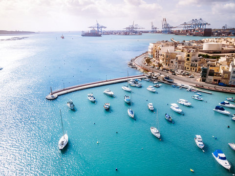 Malta aerial top view on Cargo freeport Birzebbuga