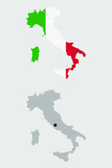 Contour of Italy in grey and in flag colors
