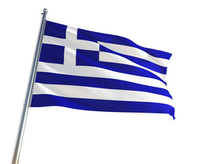 Greece National Flag waving in the wind, isolated white background. High Definition