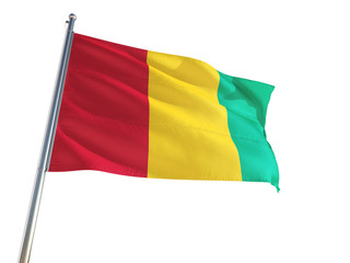 Guinea National Flag waving in the wind, isolated white background. High Definition