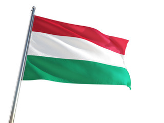 Hungary National Flag waving in the wind, isolated white background. High Definition